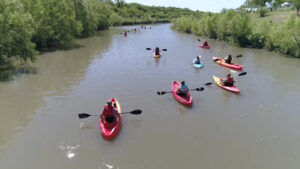 Colorful Kayakd on the San Antonio River at Mission Reach